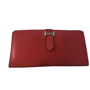 Hermès Bearn Classic Long Wallet Red Leather Gold Hardware 2004